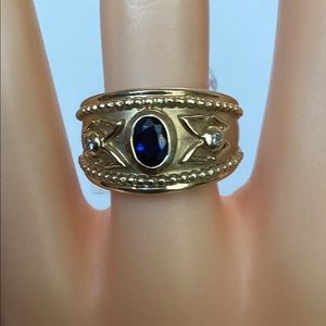 14k,ETRUSCAN BLUE SAPPHIRE/DIAMOND RING